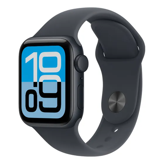 Imagem do produto Apple Watch SE 3 GPS • Caixa meia-noite de alumínio – 40 mm • Pulseira esportiva meia-noite – M/G - Distribuidor Autorizado