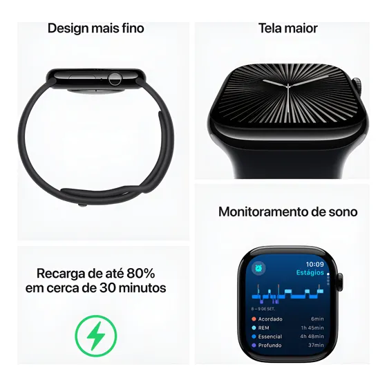 img of Apple Watch Series 10 GPS + Cellular • Caixa preta brilhante de alumínio – 46 mm • Pulseira esportiva preta – M/G - Distribuidor Autorizado