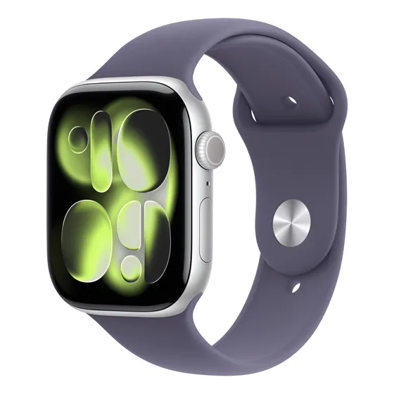 Imagem do produto Apple Watch Series 11 GPS - Caixa prateada de alumínio – 46 mm - Pulseira esportiva roxo-névoa – P/M
