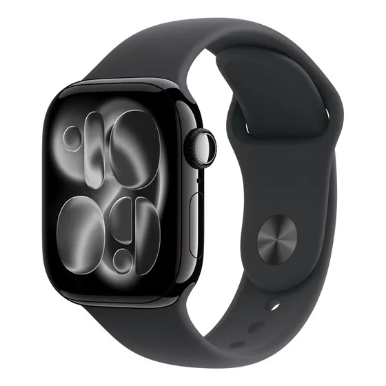 Imagem do produto Apple Watch Series 11 GPS - Caixa preta brilhante de alumínio – 42 mm - Pulseira esportiva preta – P/M - Distribuidor Autorizado