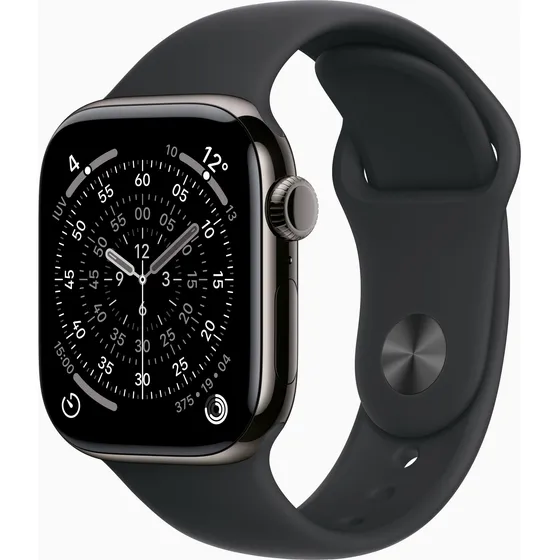 Imagem do produto Apple Watch Series 11 GPS + Cellular - Caixa ardósia de titânio – 42 mm - Pulseira esportiva preta – P/M - Distribuidor Autorizado