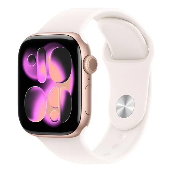 Imagem do produto Apple Watch Series 11 GPS + Cellular - Caixa cor de ouro rosa de alumínio – 42 mm - Pulseira esportiva blush-clara – M/G