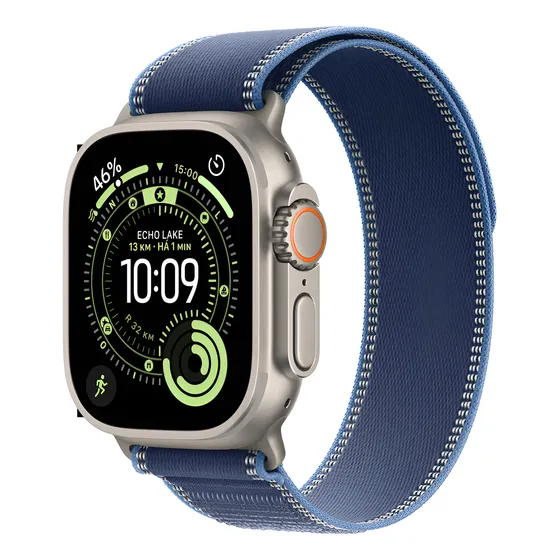 Imagem do produto Apple Watch Ultra 3 GPS + Cellular • Caixa natural de titânio – 49 mm • Pulseira loop Trail azul/azul-brilhante – M/G - Distribuidor Autorizado