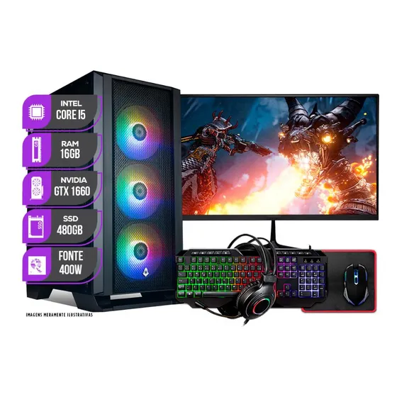 Imagem do produto Pc Gamer Completo, Intel I5 8, Gtx 1660, 16gb Ram, Ssd 480gb