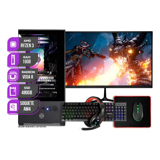 Imagem do produto Pc Gamer Completo Mancer Ryzen 3 3200g, 16gb Ddr4, Ssd 480gb 16 Gb
