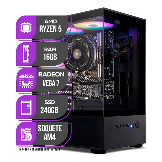 Imagem do produto Pc Gamer Mancer, Amd Ryzen 5, 16gb Ddr4, Ssd 240gb 16 Gb