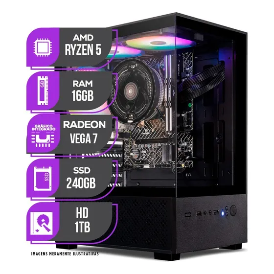img of Pc Gamer Mancer, Amd Ryzen 5, 16gb Ddr4, Ssd 240gb + Hd 16 Gb