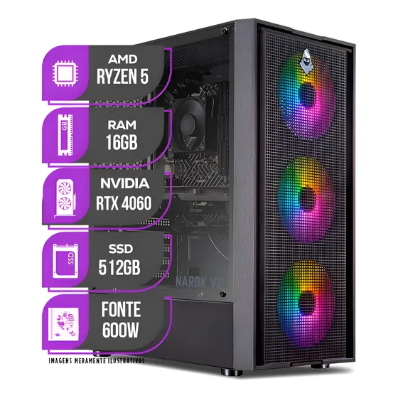 Imagem do produto Pc Gamer Mancer, Amd Ryzen 5, Rtx 4060, 16gb Ddr4, Ssd 512gb 16 Gb
