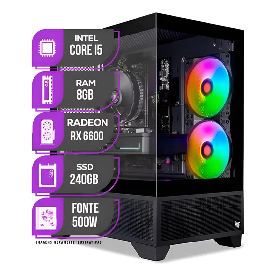 Imagem do produto Pc Gamer Mancer, Intel I5 10ª, Rx 6600, 8gb Ddr4, Ssd 240gb 240 Gb 8 Gb