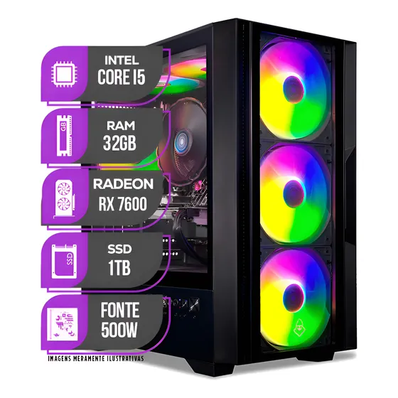 img of Pc Gamer Mancer, Intel I5 10ª, Rx 7600, 32gb Ddr4, Ssd 1tb 1 Tb 32 Gb Rx 7600 8gb