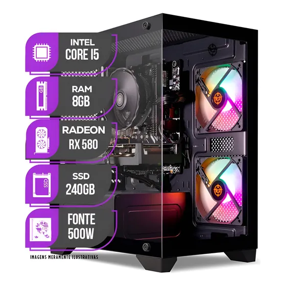 Imagem do produto Pc Gamer Mancer, Intel I5, Rx 580 8gb, 8gb De Ram, Ssd 240gb 240 Gb 8 Gb