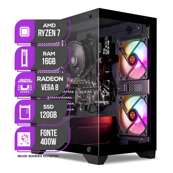Imagem do produto Pc Gamer Mancer, Ryzen 7 5700g, 16gb Ddr4, Ssd 120gb 16 Gb