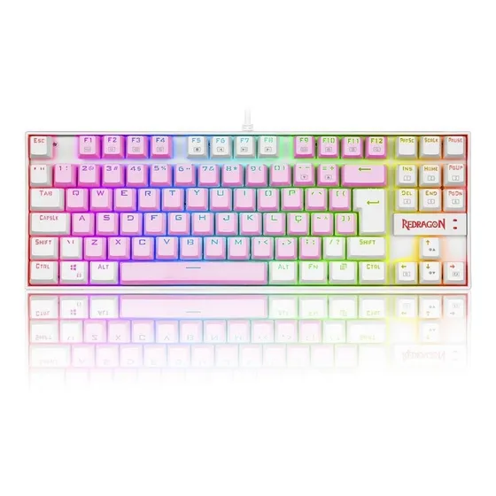 Imagem do produto Teclado Mecânico Gamer Kumara, Lunar White com Switch Brown, Rosa E Branco -K552pw-rGB Redragon